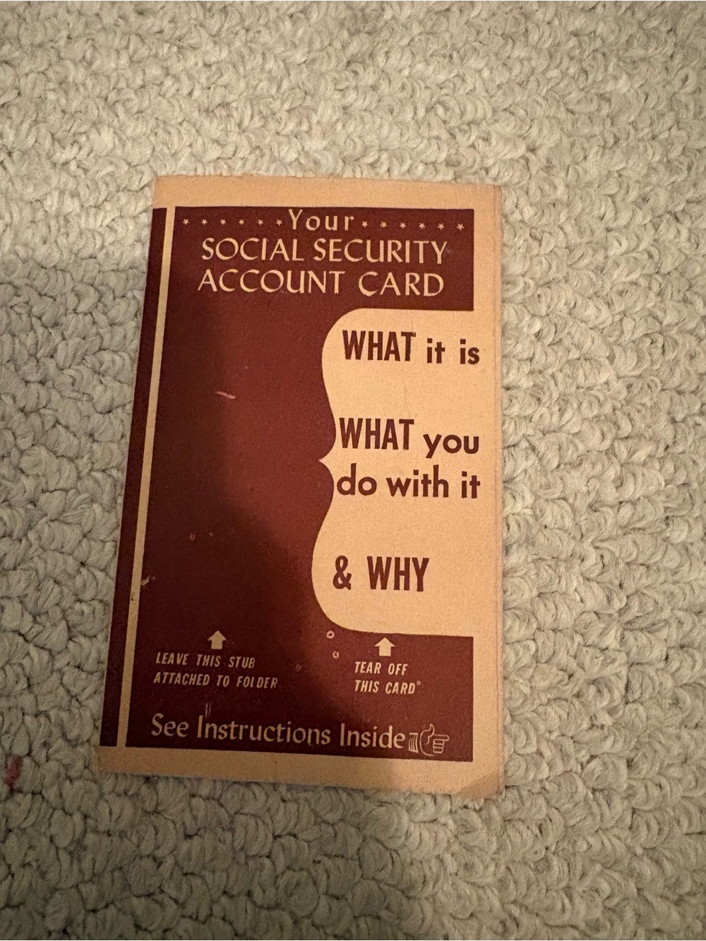 Vintage Social Security Account Card Information Booklet - Brown/Tan